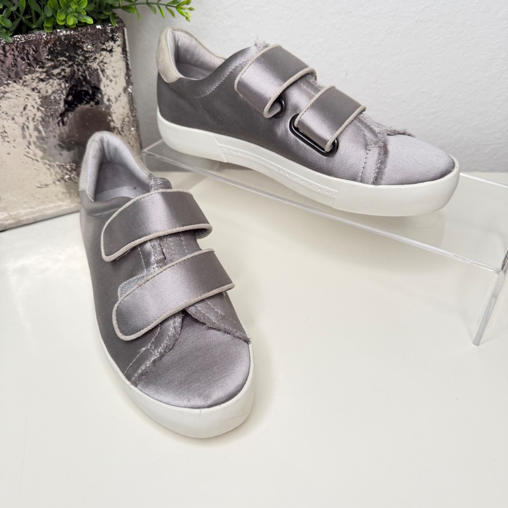 Joie Diata Satin Smoke Sneakers Double Strap Frayed Trim Casual Luxe 36 EU/6 US
